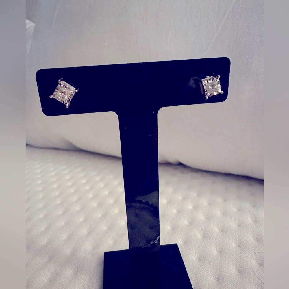princess cut earrings 14k white gold
